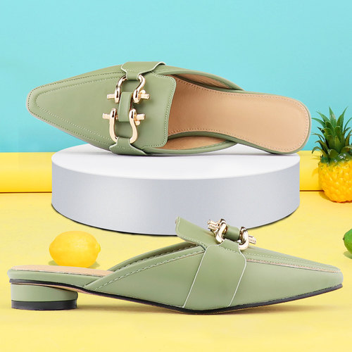 Women Flat Shoes 2022 Spring Autumn Metal Luxury Mules Woman