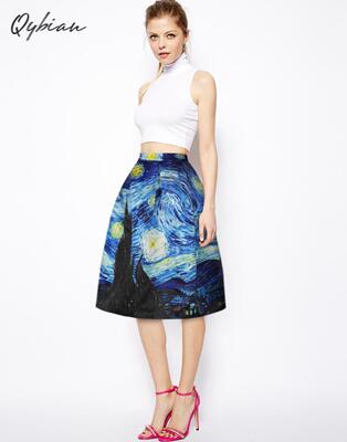 Qybian New Faldas Vintage Van Gogh Print Ladies Skirts High