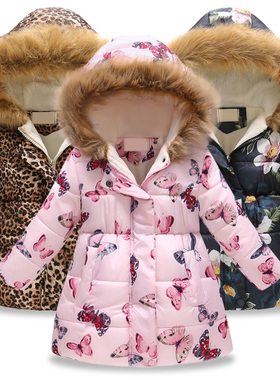 New Girls Warm Down Jackets Cotton Jacket Kids Printed Thick