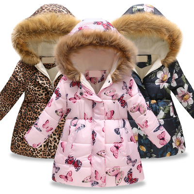 New Girls Warm Down Jackets Cotton Jacket Kids Printed Thick