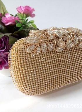 Unique Gold Rhinestone Evening bag Clutch Purse Party Bridal