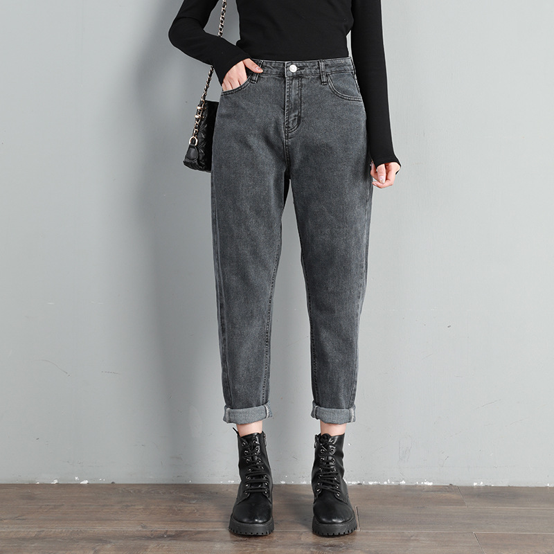 Women Jeans Autumn High Waist Full Length Softener Zipper Mo