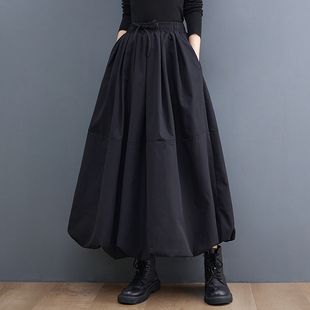 Black Vintage High Waist Pleated Skirt Women Plus Size Fashi