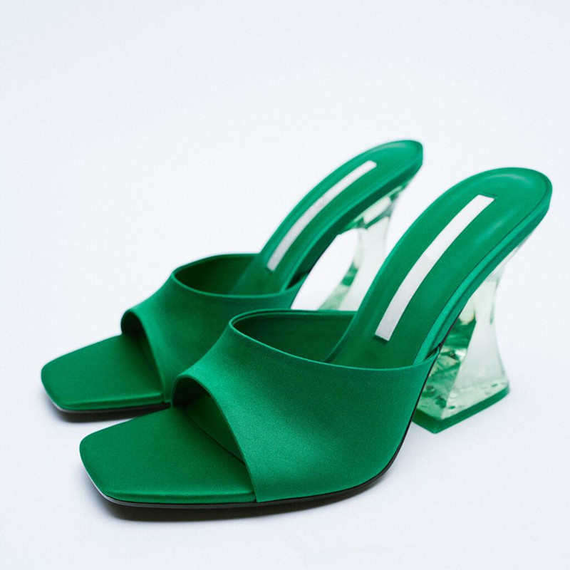 2021 Latest Summer and Autumn Women's Green shoes Silky Wide