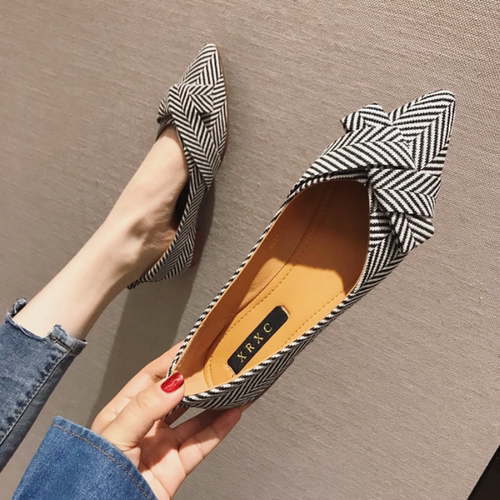 Women Flats Pointed Toe Bowknot Black Red Extra Big Size 43