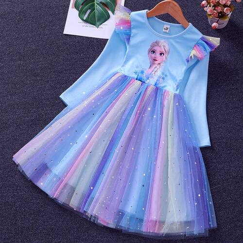 Elsa Princess Dress Girls Dress Spring and Autumn Dress 2021