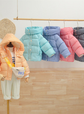 1-6 years winter boy plaid turtleneck hooded padded jacket f