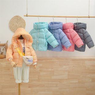 1-6 years winter boy plaid turtleneck hooded padded jacket f