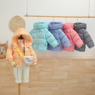 1-6 years winter boy plaid turtleneck hooded padded jacket f
