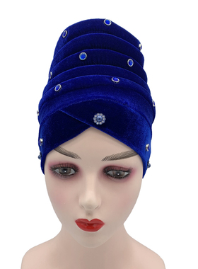 Diamonds African Aso Oke Headtie Women Velvet Turban Bonnet