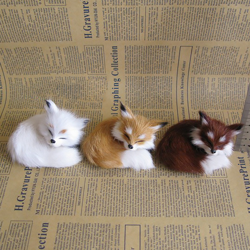 New Simulation Brown fox Toy Furs Squatting Fox Model Home D