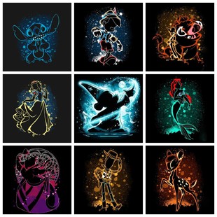 5D DIY Diamond Painting Black Art  Princess Stitch Mickey Be