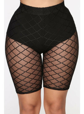 2019 Women Fishnet High Waist Shorts Fashion Mesh Sheer See