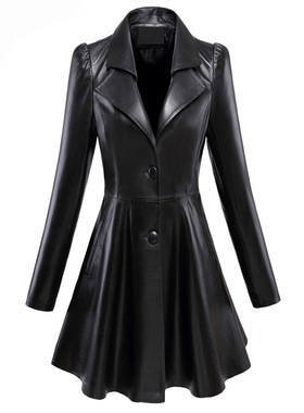 Nerazzurri Fit and flare faux leather coat notched lapel lon