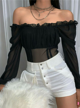 Meihuida Sexy Hot Ladies Ruffles Solid Bandage Bodysuit See-