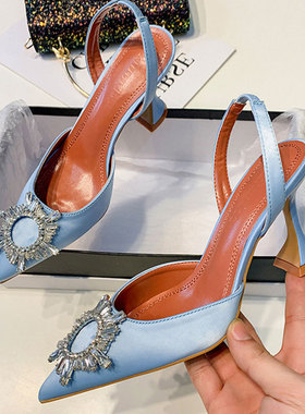 Big Size 41 42 Blue Women Pumps Silk Satin Pointy Toe Rhines