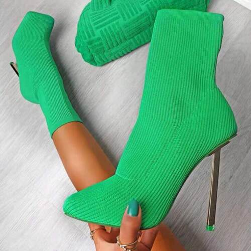 The new square toe sexy stiletto knit socks boots women's st
