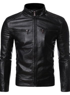 Men Biker Leather Jacket Spring and Autumn  New Men's Fashio