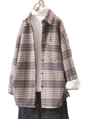 2021 Fashion Women Purple Plaid Woolen Shirts Elegant Ladies