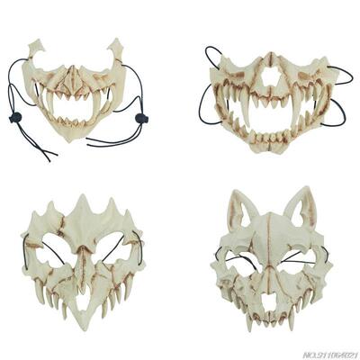 Party Mask Long Teeth Demon Samurai White Bone Mask Wolf Dra