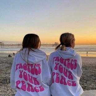 Women Oversized Hoodie Hip Hop Sweatshirt Protect Your Peace