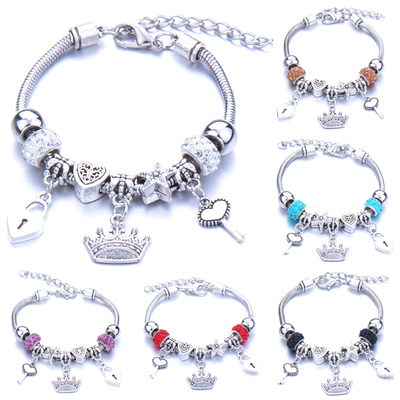 Antique Original Crown key lock Shape 6 colors Charm Bracele