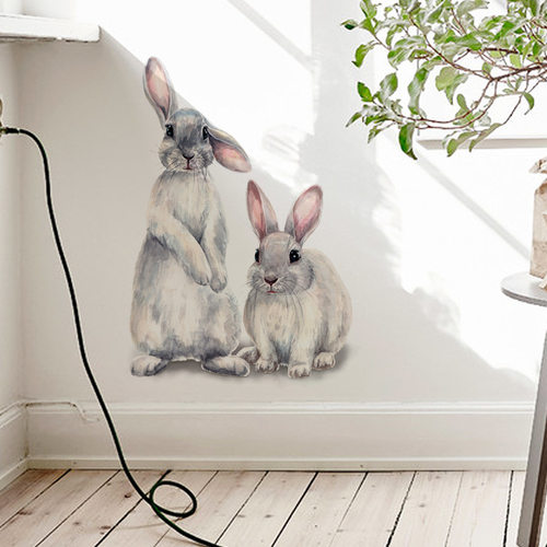 Two Cute Rabbits Wall Sticker Children's Kids Room Home Deco