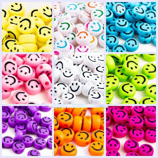 Smiley Face Beads 100Pcs DIY Acrylic For Bracelet Multicolor