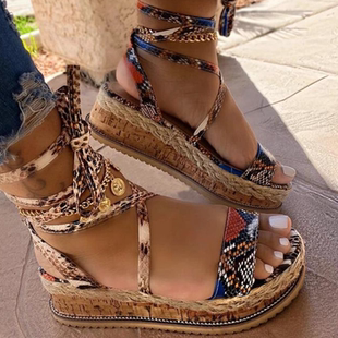New Summer Women Snake Sandals Platform Heels Cross Strap An