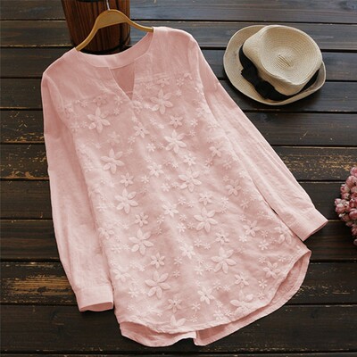 Embroidery Blouse Women Plus Size Tunic Spring Autumn Casual