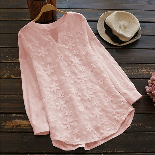 Embroidery Blouse Women Plus Size Tunic Spring Autumn Casual