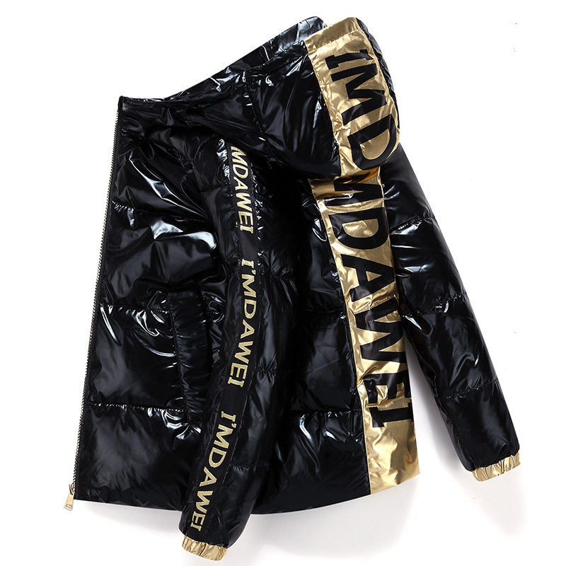 Couple White Duck Down Jacket Short Letter Silver Shiny Men'