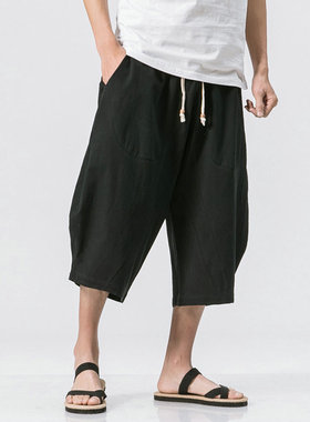 Chinese Style Summer Men Linen Pants 2022 Men Wide Leg Trous