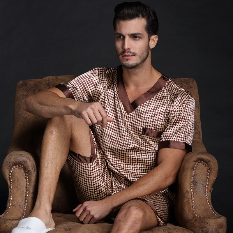 Thoshine Brand Spring Summer Autumn Men Satin Silk Pajamas S