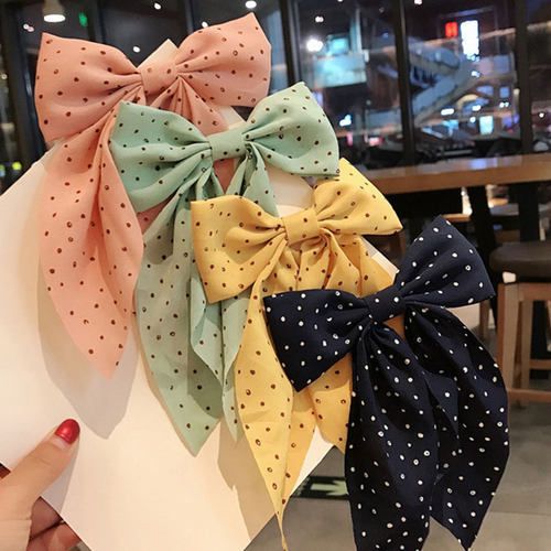 Polka Dot Print Big Bow Hair Clips Barrettes Bow Knotted Lon