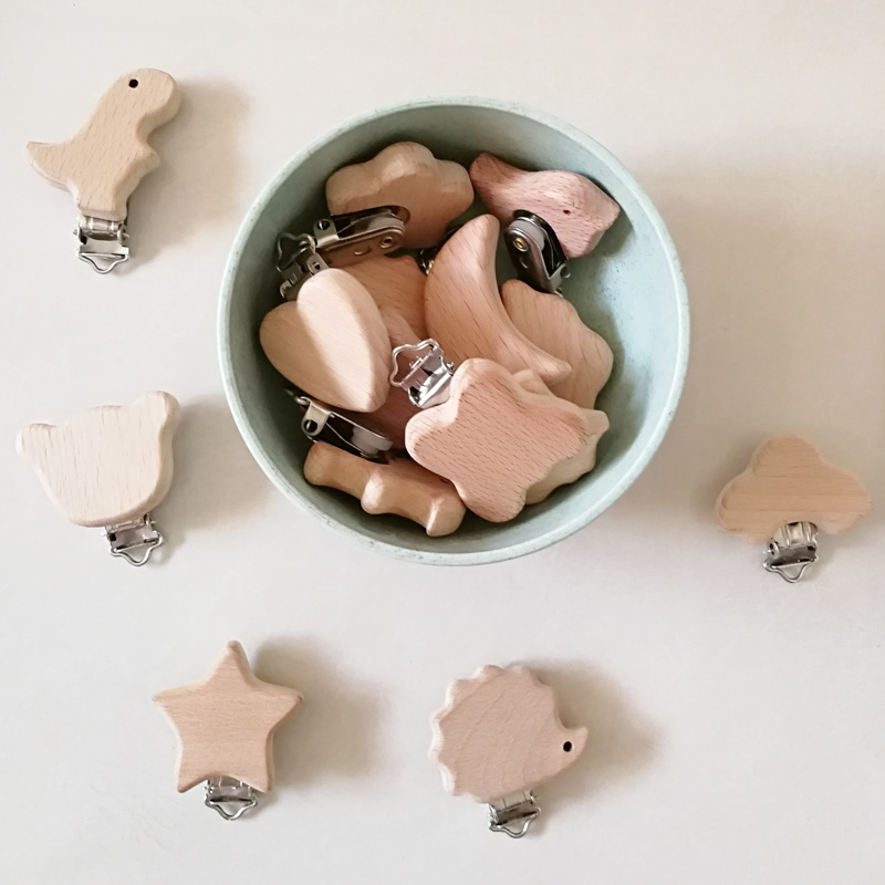 1pc New Arrival Lovely Wooden Pacifier Clip Natural Beech Wo