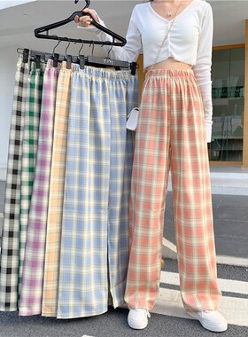Plaid pants women's summer anime 2021 new high-waisted пл