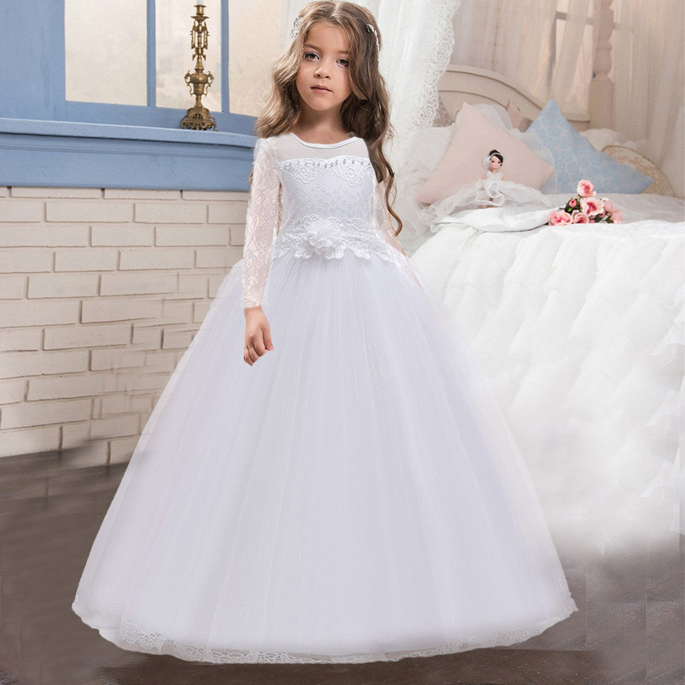 Summer White Pink Long Bridesmaid Dress Baby Bow Gown Kids C图片