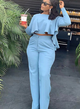 Elegant Work Wear Two Piece Set Fall Clothes for Women Ruffl