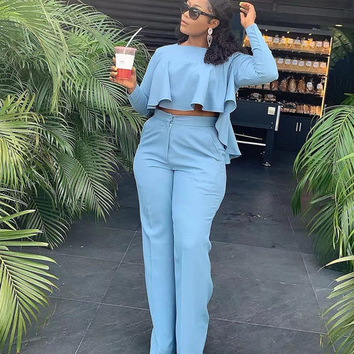 Elegant Work Wear Two Piece Set Fall Clothes for Women Ruffl