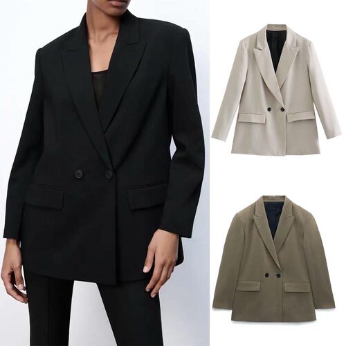Woman 2022 Loose Double-breasted Blazer Suit Collar Button 5
