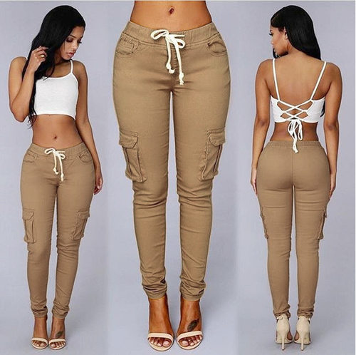 Ogilvy Mather  Spring Lace Up Waist Casual Women Pants Solid