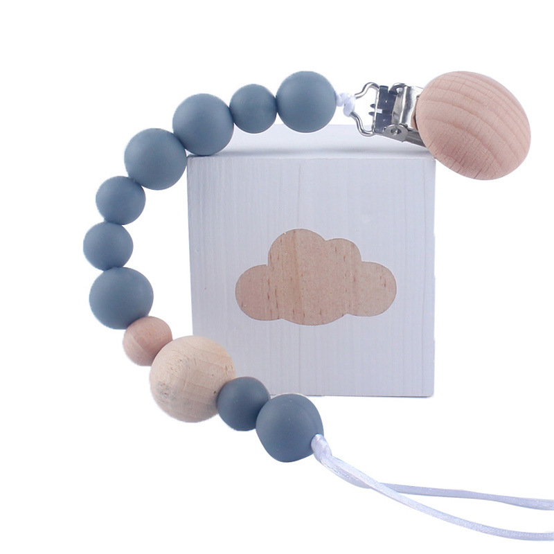 Baby Wood Beaded Pacifier Clip Silicone Chain Nipple Holder