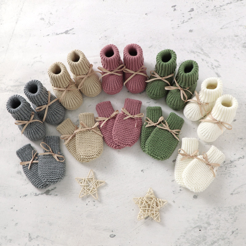 Baby Shoes + Gloves Set Knit Newborn Girls Boys Boots Mitten