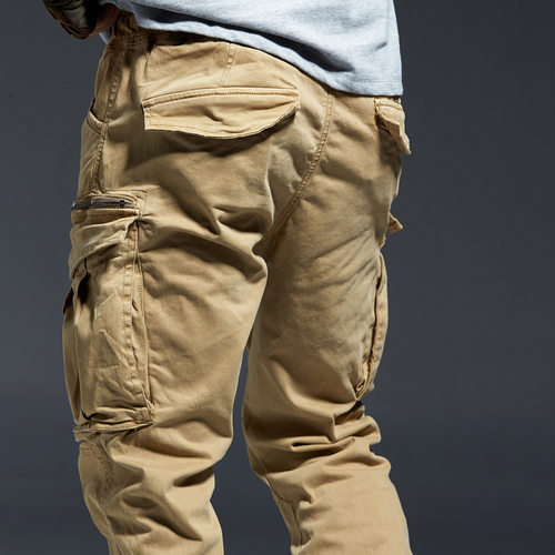 Ankle Length Jogging Pants Men Denim Cotton Pockets Elastic