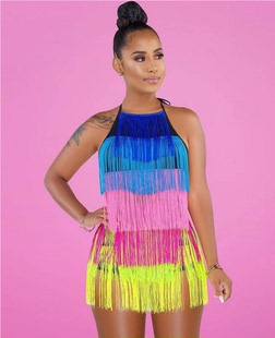 Tassel Backless Mini High Bandage Colorful Rayon Bod Quality