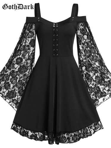 Goth Dark Gothic Aesthetic Vintage Women Autumn Dresses Grun