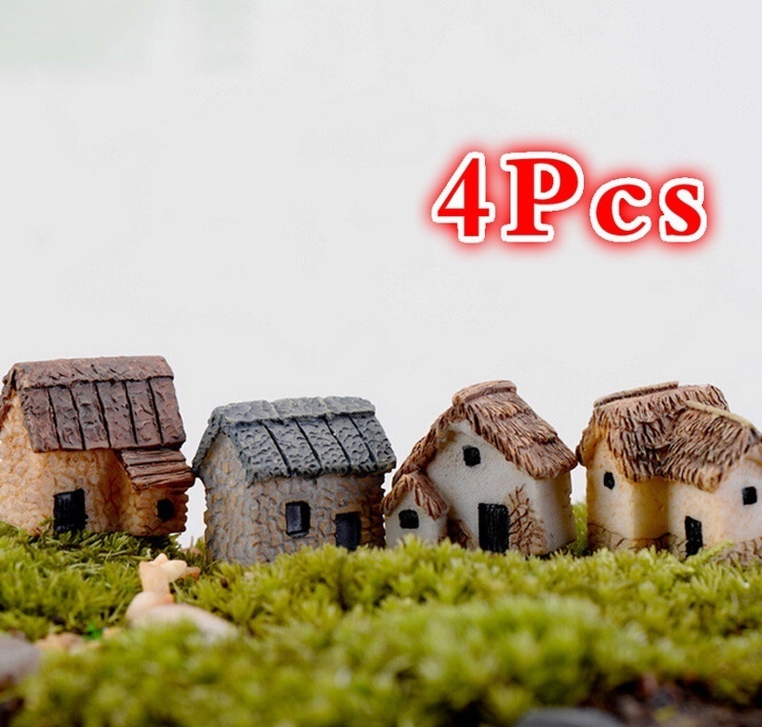 4Pcs House Miniature Figurine Fairy Garden Accessory Home De