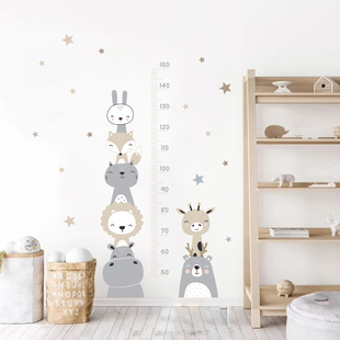 Cartoon Baby Height Measurement Lion Hippo Animal Wall Stick