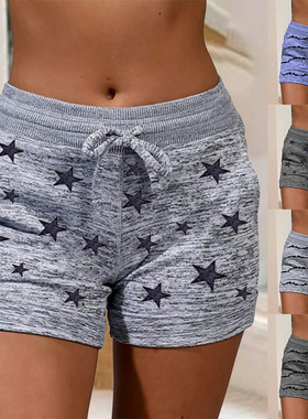 2022 woman shorts Women High Waist Cats Claw Print Drawstrin